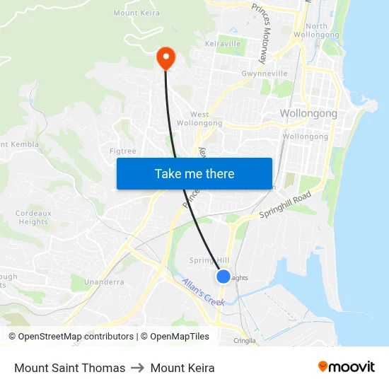 Mount Saint Thomas to Mount Keira map