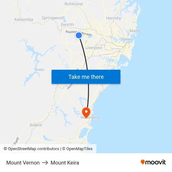 Mount Vernon to Mount Keira map