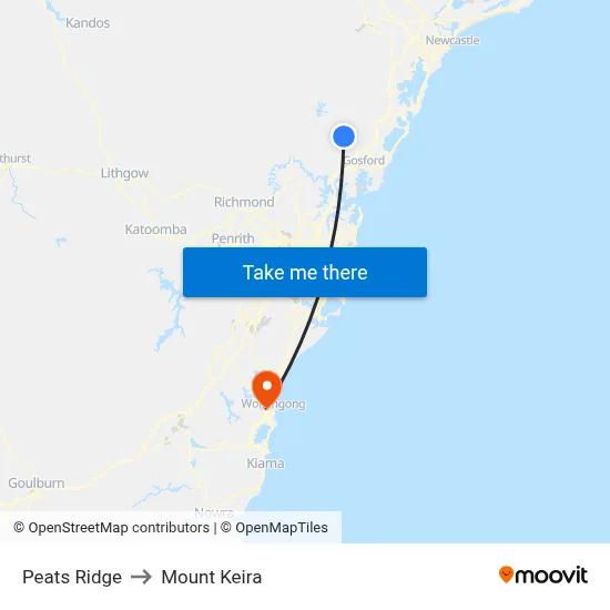 Peats Ridge to Mount Keira map