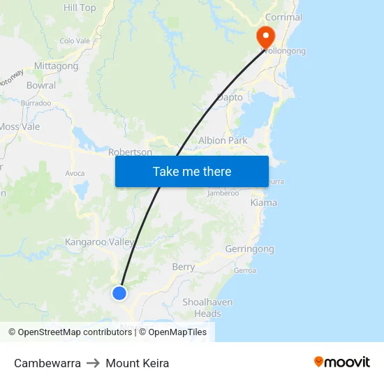 Cambewarra to Mount Keira map