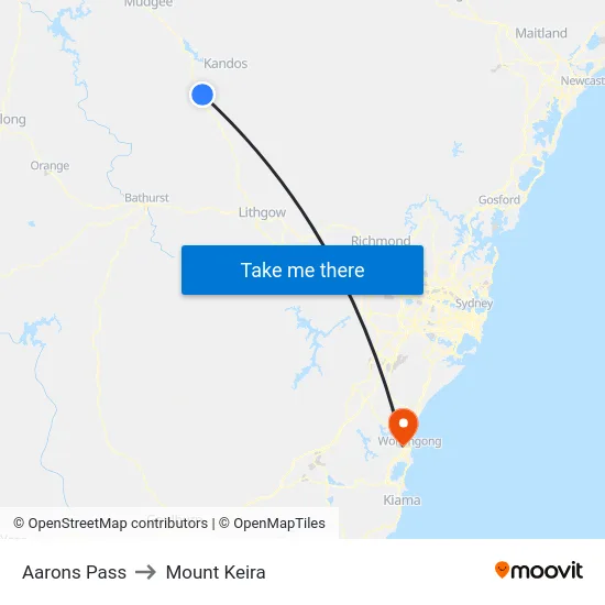 Aarons Pass to Mount Keira map