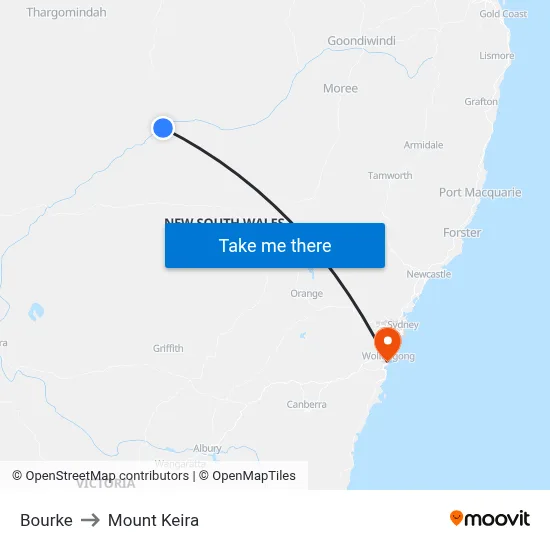 Bourke to Mount Keira map