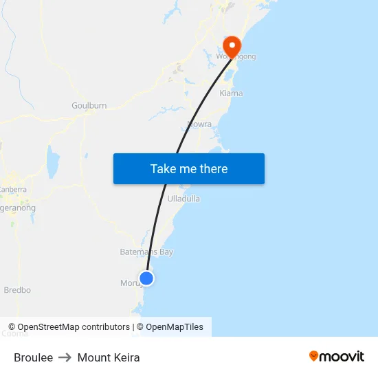 Broulee to Mount Keira map