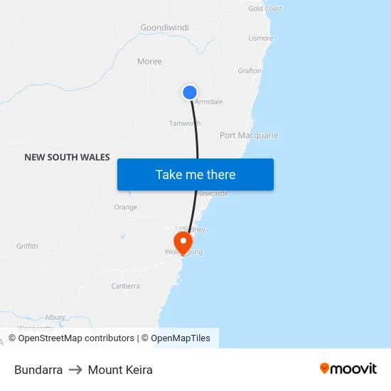 Bundarra to Mount Keira map