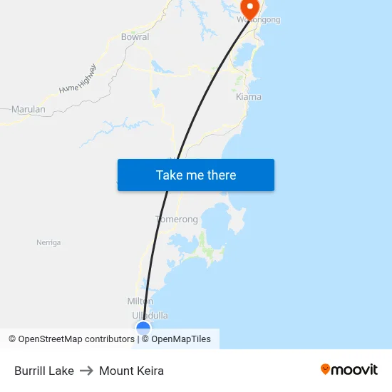 Burrill Lake to Mount Keira map