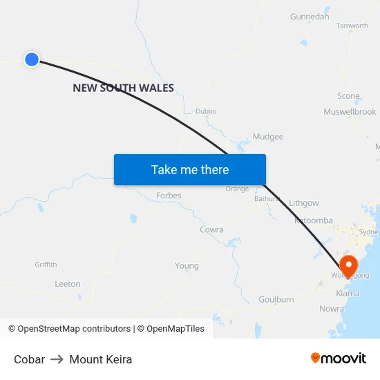 Cobar to Mount Keira map
