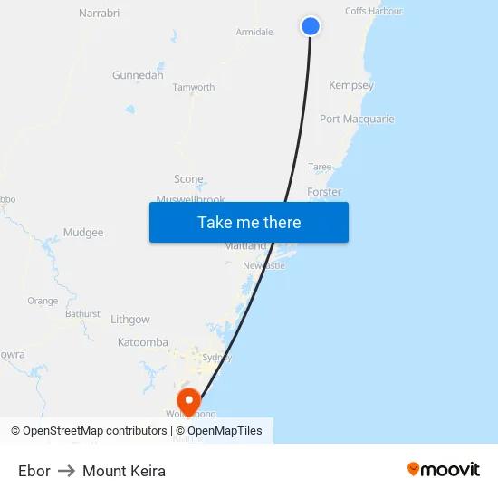 Ebor to Mount Keira map