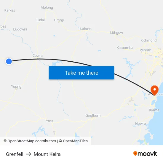 Grenfell to Mount Keira map