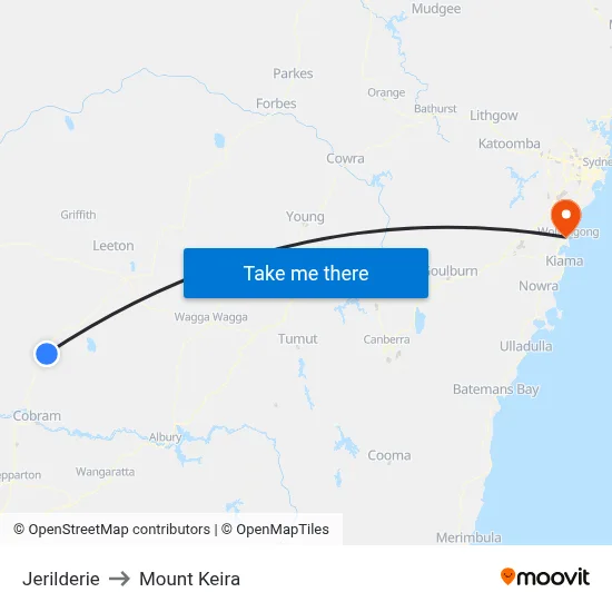 Jerilderie to Mount Keira map