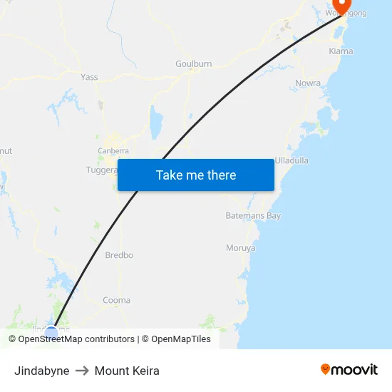 Jindabyne to Mount Keira map