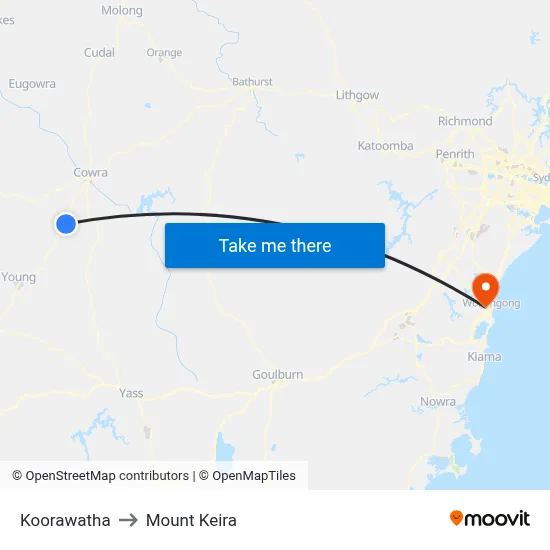 Koorawatha to Mount Keira map