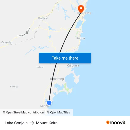 Lake Conjola to Mount Keira map
