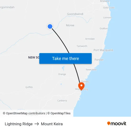 Lightning Ridge to Mount Keira map