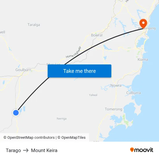Tarago to Mount Keira map