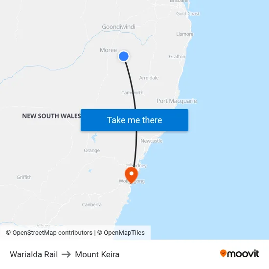 Warialda Rail to Mount Keira map