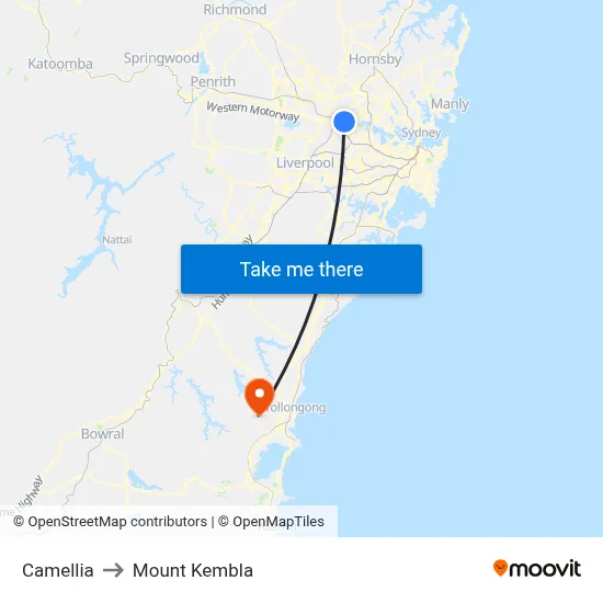 Camellia to Mount Kembla map