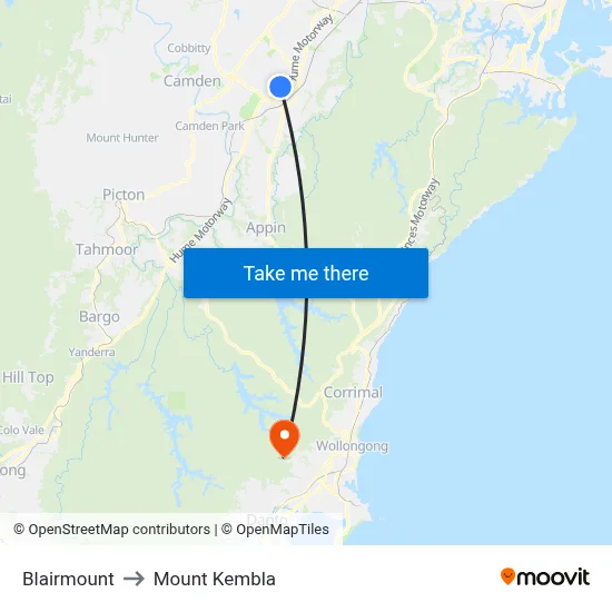 Blairmount to Mount Kembla map
