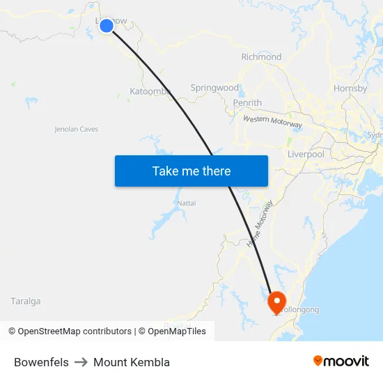 Bowenfels to Mount Kembla map
