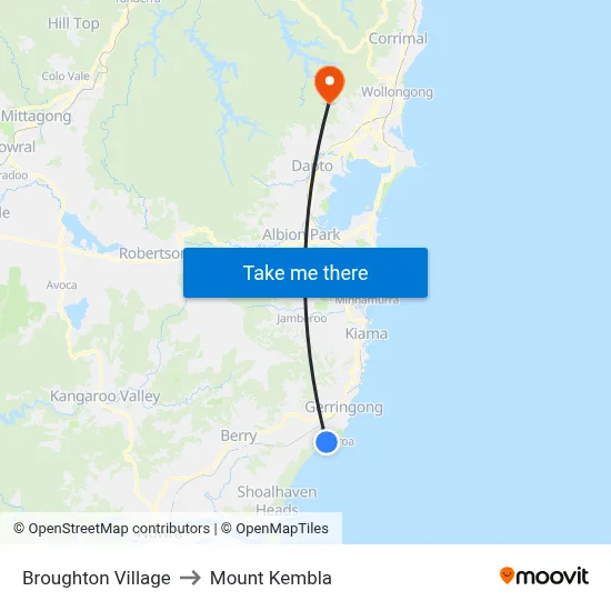 Broughton Village to Mount Kembla map
