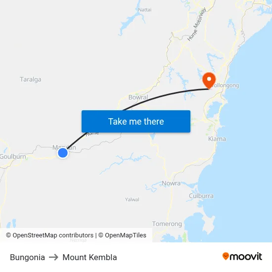 Bungonia to Mount Kembla map