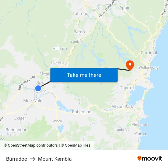 Burradoo to Mount Kembla map