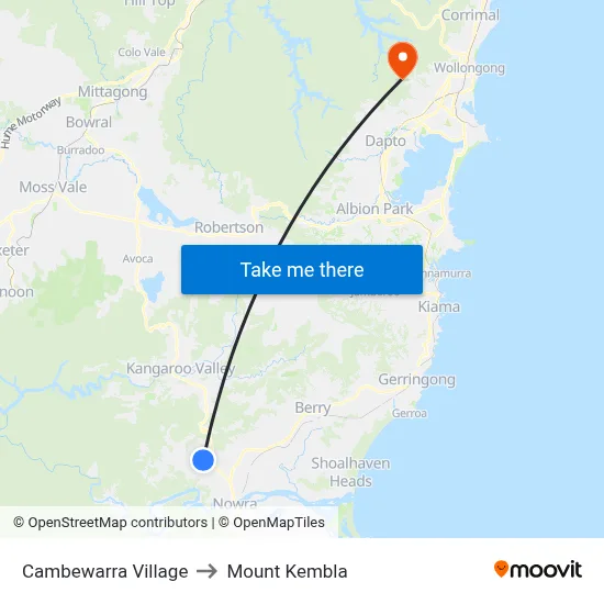 Cambewarra Village to Mount Kembla map