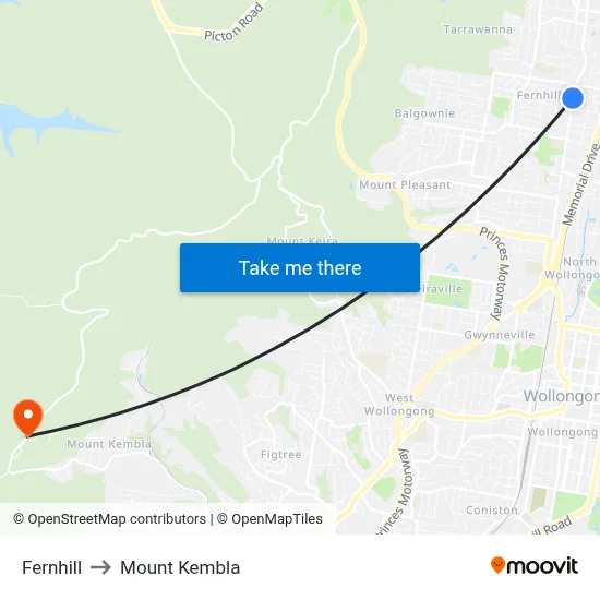 Fernhill to Mount Kembla map