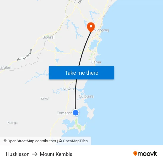 Huskisson to Mount Kembla map