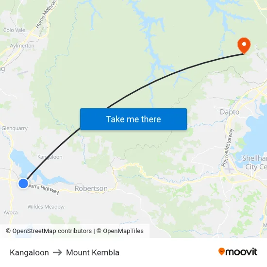 Kangaloon to Mount Kembla map