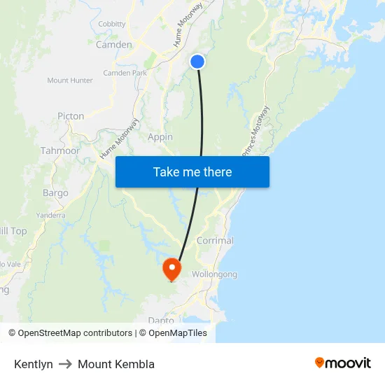 Kentlyn to Mount Kembla map