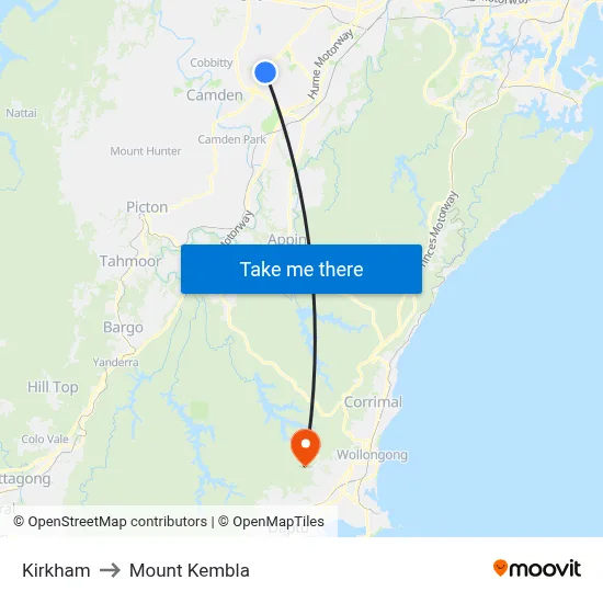 Kirkham to Mount Kembla map