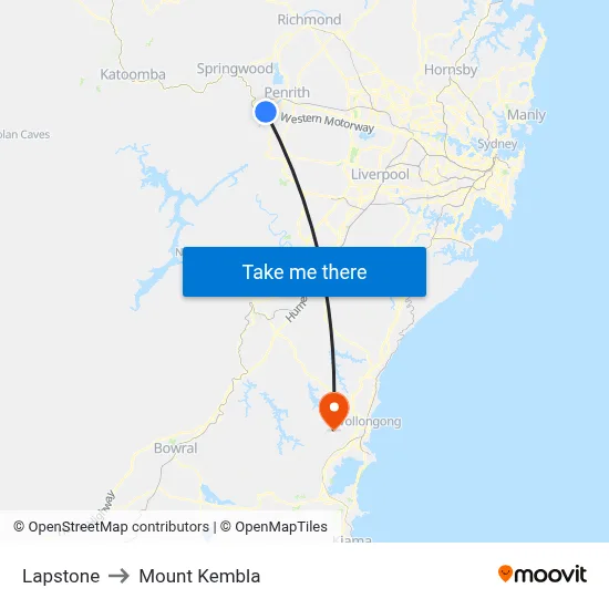 Lapstone to Mount Kembla map