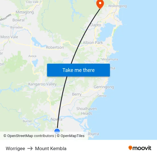 Worrigee to Mount Kembla map