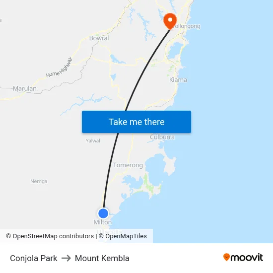 Conjola Park to Mount Kembla map