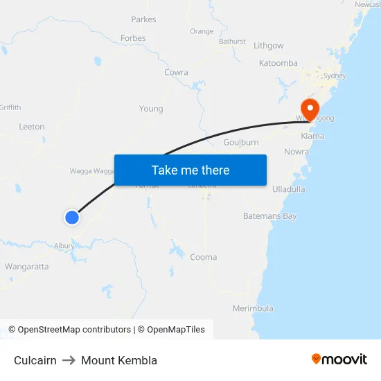 Culcairn to Mount Kembla map