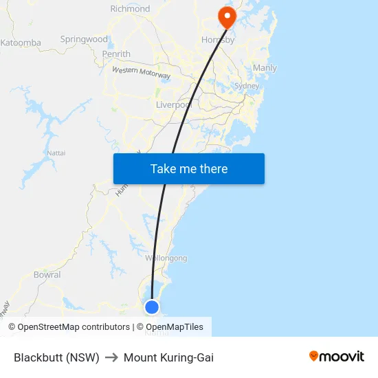 Blackbutt (NSW) to Mount Kuring-Gai map