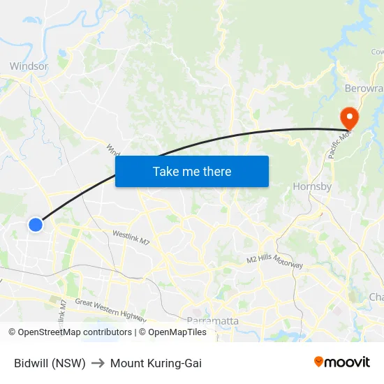 Bidwill (NSW) to Mount Kuring-Gai map