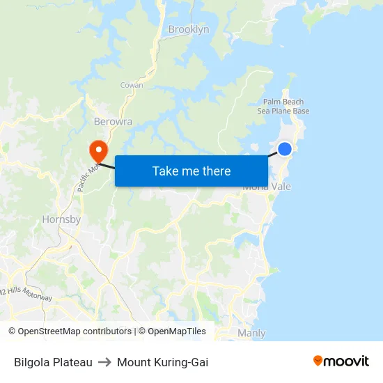 Bilgola Plateau to Mount Kuring-Gai map
