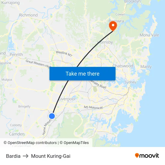 Bardia to Mount Kuring-Gai map
