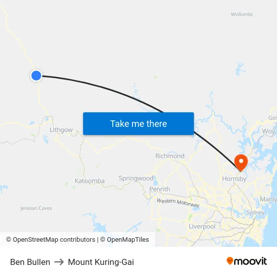 Ben Bullen to Mount Kuring-Gai map