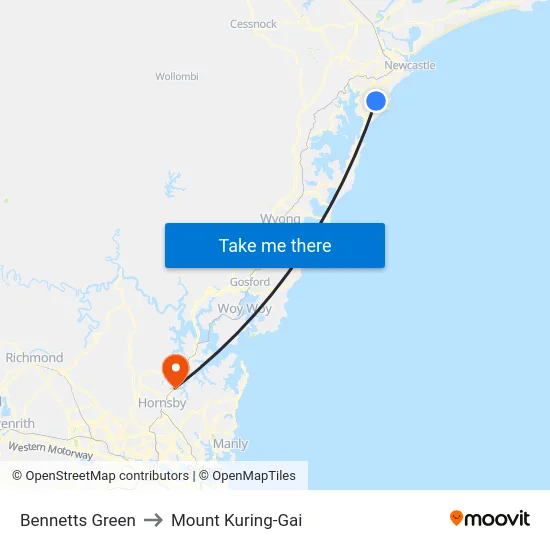 Bennetts Green to Mount Kuring-Gai map