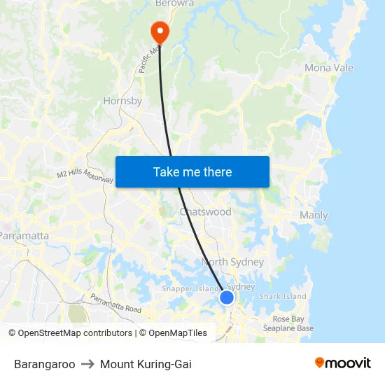 Barangaroo to Mount Kuring-Gai map
