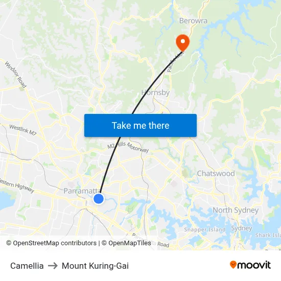 Camellia to Mount Kuring-Gai map