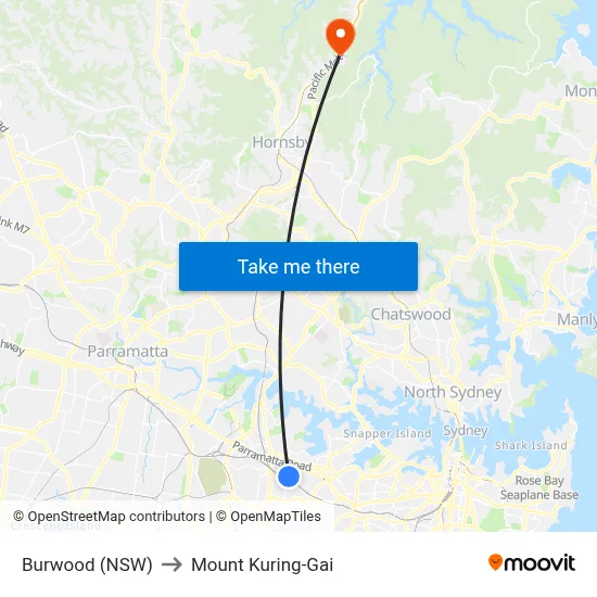 Burwood (NSW) to Mount Kuring-Gai map