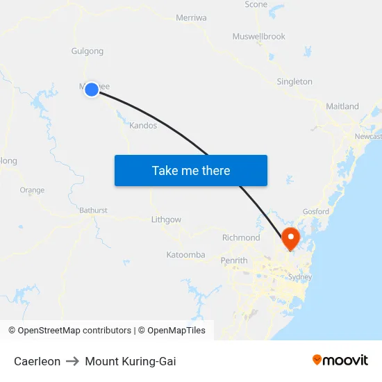 Caerleon to Mount Kuring-Gai map