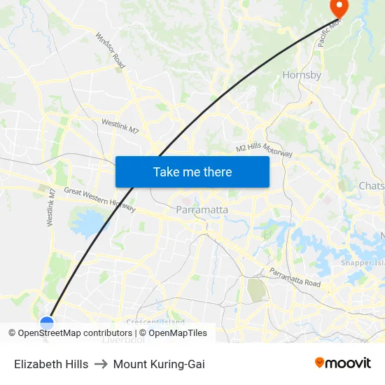 Elizabeth Hills to Mount Kuring-Gai map