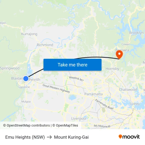 Emu Heights (NSW) to Mount Kuring-Gai map