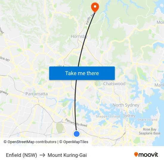 Enfield (NSW) to Mount Kuring-Gai map