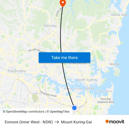Enmore (Inner West - NSW) to Mount Kuring-Gai map