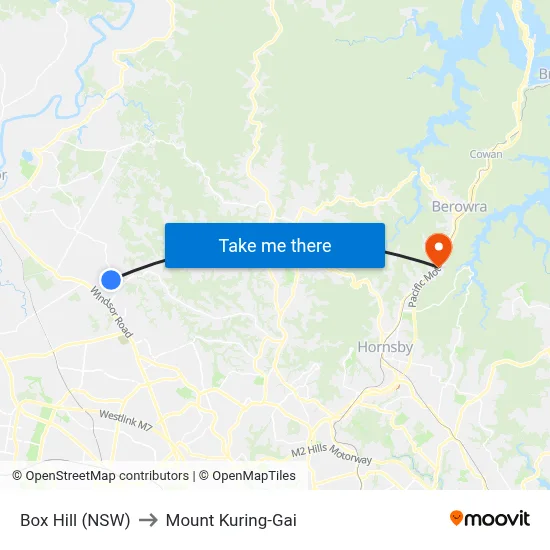 Box Hill (NSW) to Mount Kuring-Gai map